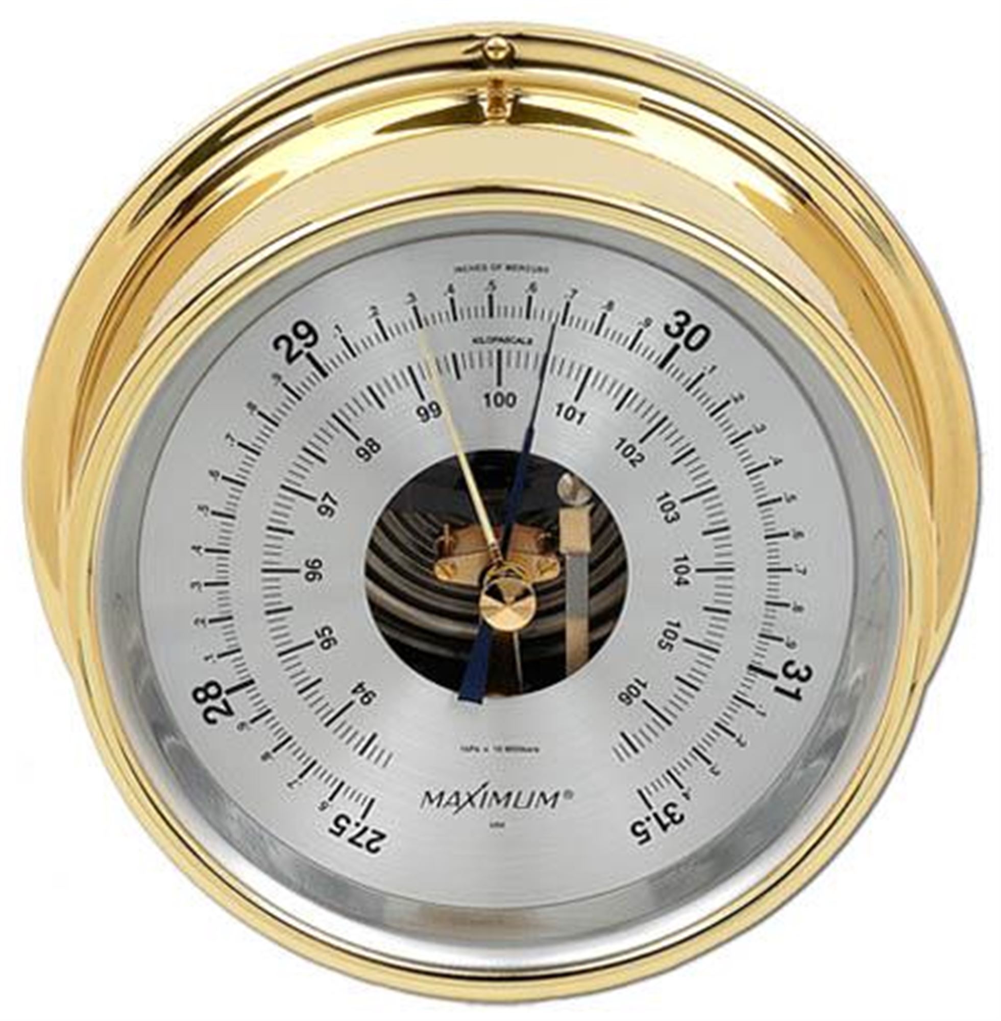 PROTEUS BAROMETER, BRASS CASE, SILVER DIAL at